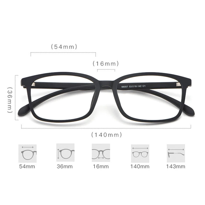Hotony Unisex Full Rim Square Tr 90 Titanium Eyeglasses 98007 Full Rim Hotony