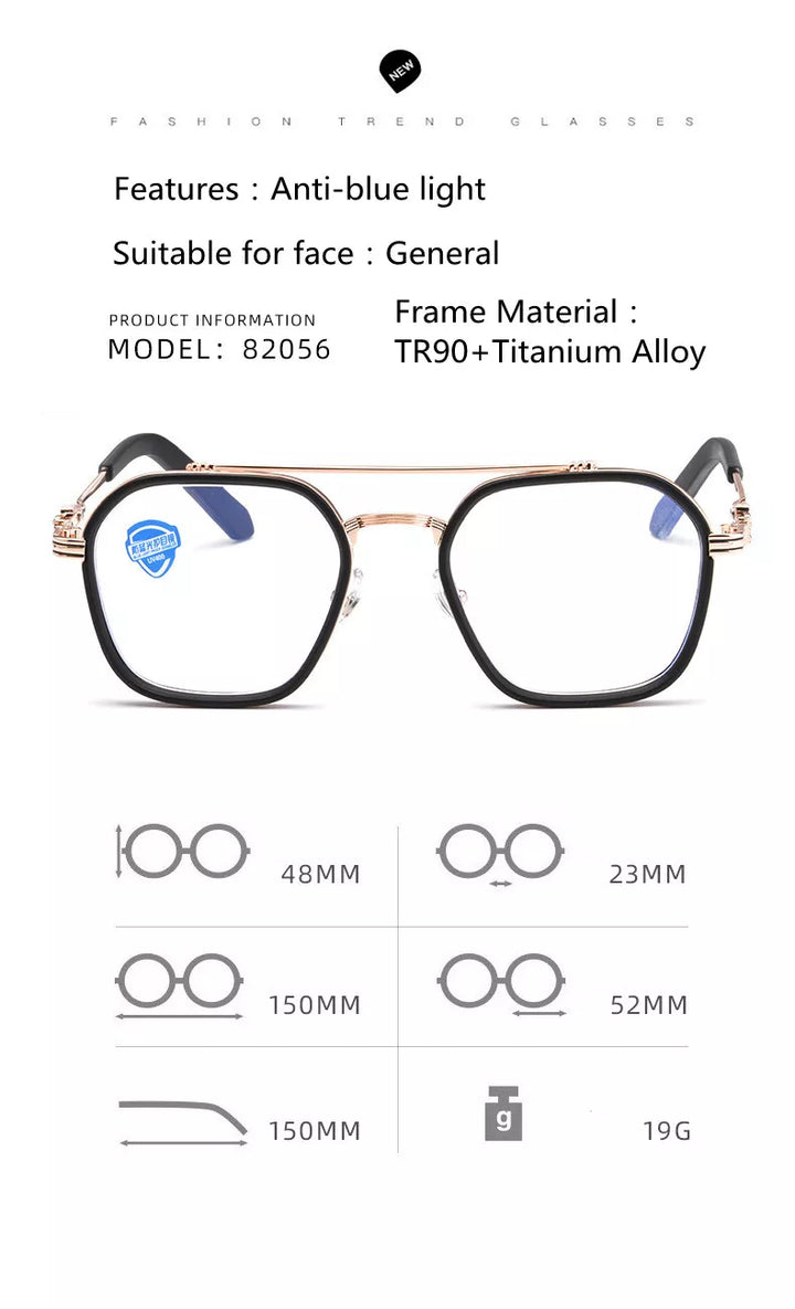 Kocolior Men's Full Rim Square Double Bridge Alloy Reading Glasses 82056 Reading Glasses Kocolior