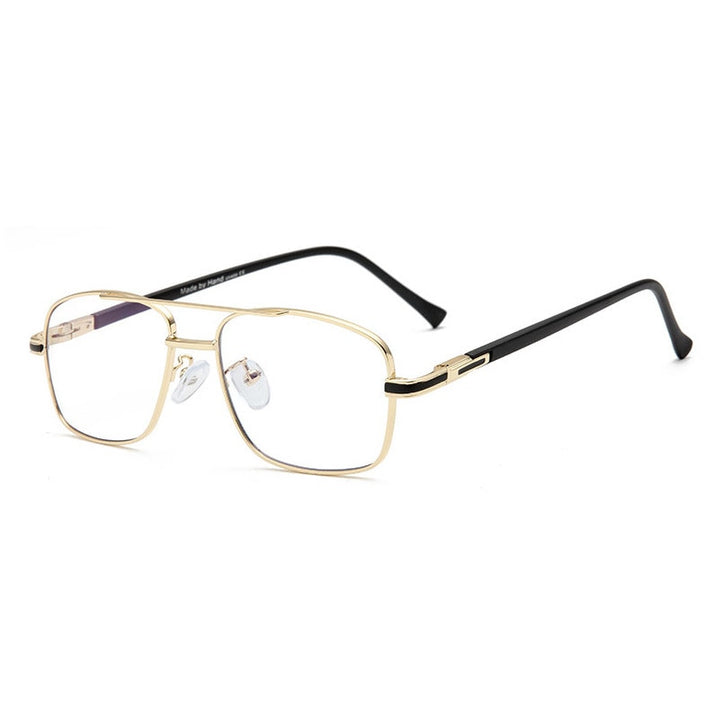 Hotochki Men's Full Rim Square Double Bridge Alloy Eyeglasses 20225 Full Rim Hotochki Gold  
