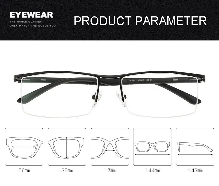 Hotochki Men's Semi Rim Square Brow Line Alloy Eyeglasses 488317