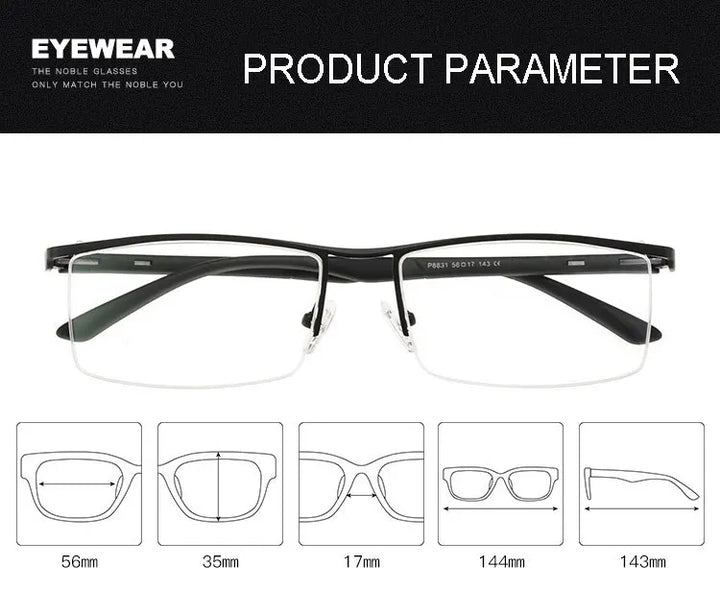 Hotochki Men's Semi Rim Square Brow Line Alloy Eyeglasses 488317