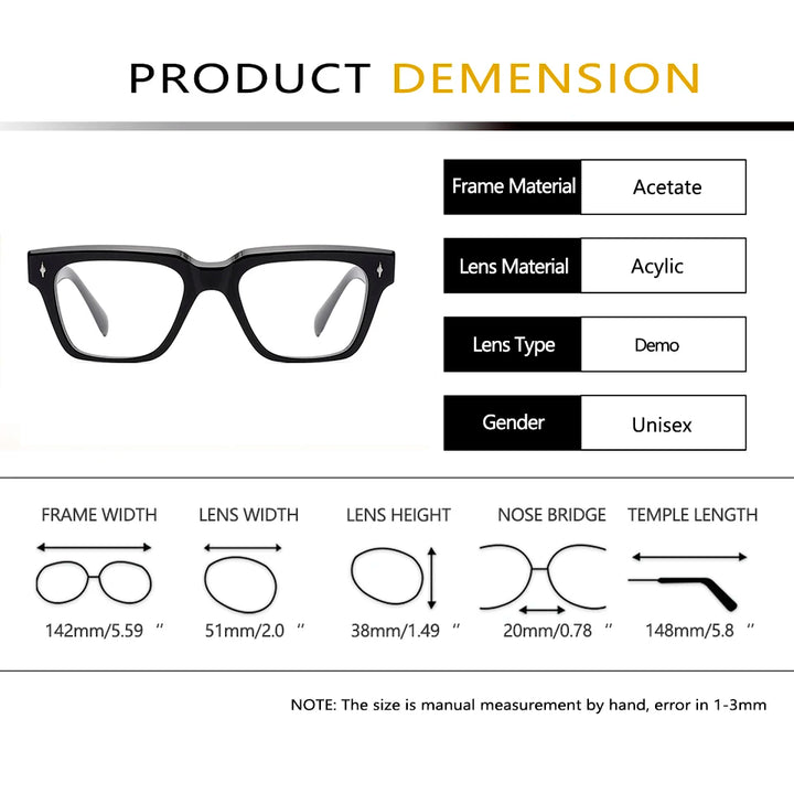 Esnbie Unisex Full Rim Square Brow Line Acetate Eyeglasses 613611