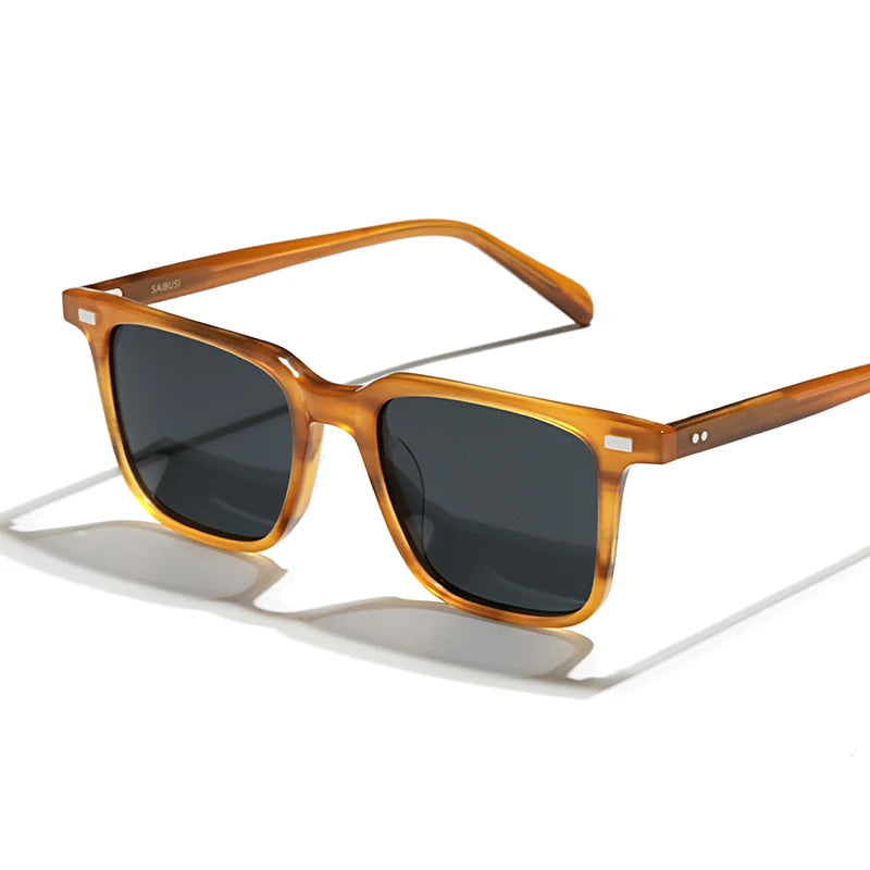 Hewei Unisex Full Rim Square Acetate Polarized Sunglasses 0003 Sunglasses Hewei caramel-grey Other 