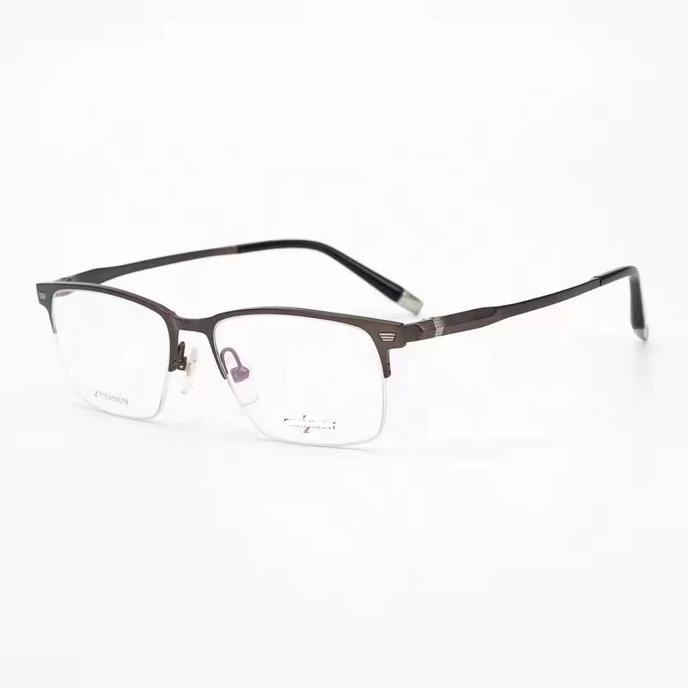 Aimee Men's Semi Rim Square Titanium Acetate Eyeglasses 27009 Semi Rim Aimee Brown