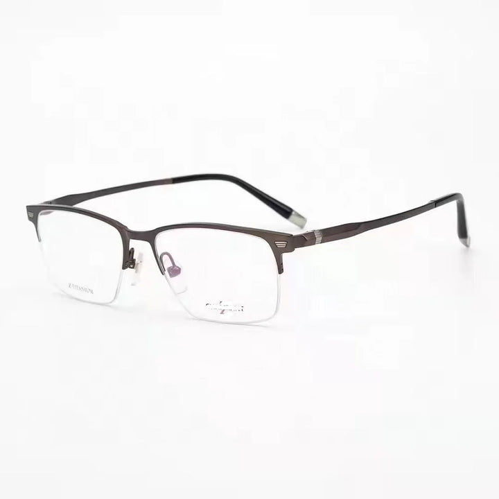 Aimee Men's Semi Rim Square Titanium Acetate Eyeglasses 27009 Semi Rim Aimee Brown