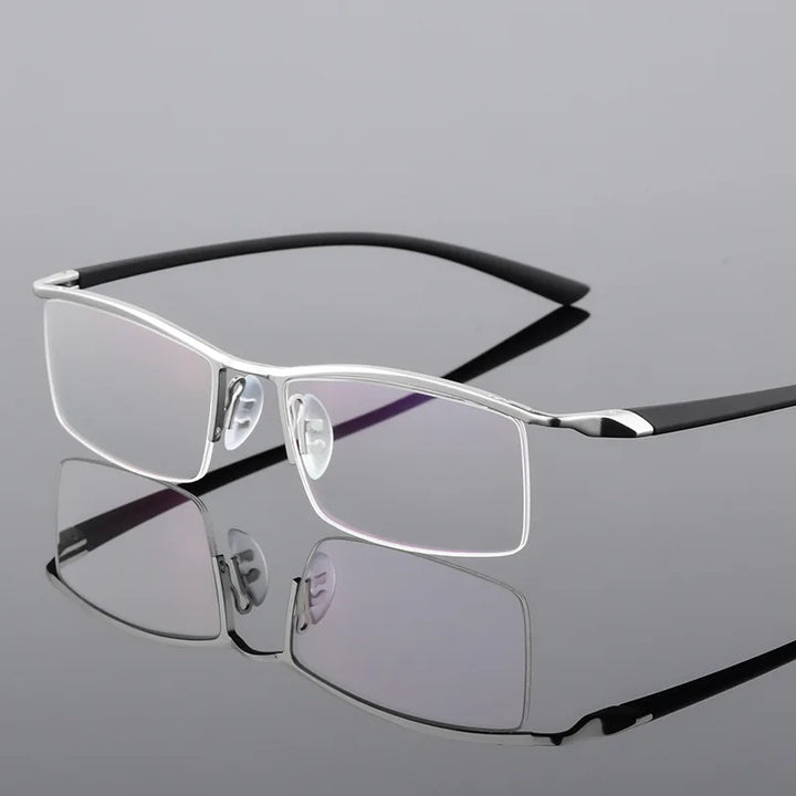 Hotochki Men's Semi Rim Square Brow Line Alloy Eyeglasses 48190