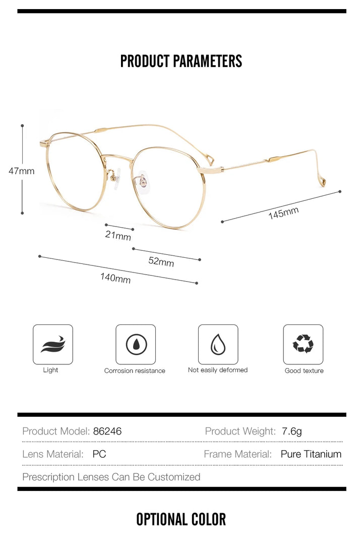 Muzz Unisex Full Rim Round Titanium Eyeglasses 86246 Full Rim Muzz