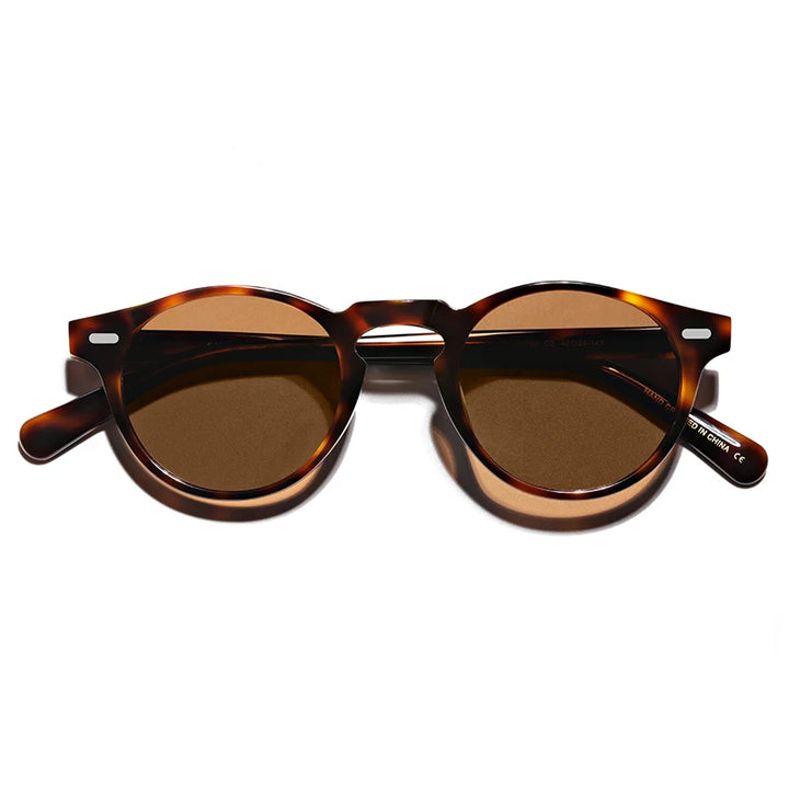 Hewei Unisex Full Rim Round Acetate Polarized Sunglasses 5186 Sunglasses Hewei tortoise vs borwn as picture