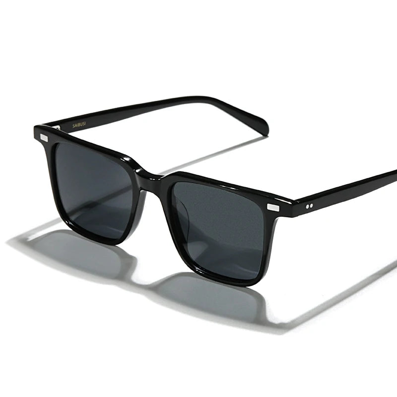 Hewei Unisex Full Rim Square Acetate Polarized Sunglasses 0003 Sunglasses Hewei black-grey Other