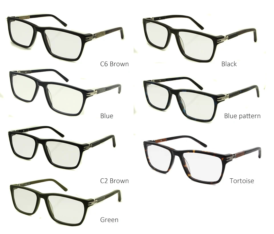 Esnbie Unisex Full Rim Square Acetate Wood Glass Eyeglasses 6350 Full Rim Esnbie