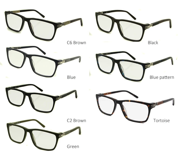 Esnbie Unisex Full Rim Square Acetate Wood Glass Eyeglasses 6350 Full Rim Esnbie