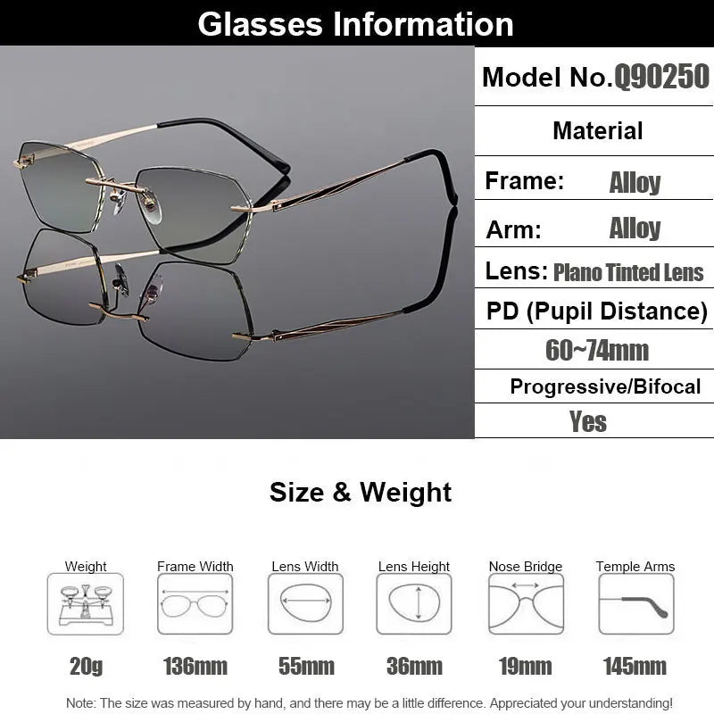 Gmei Women's Rimless Polygon Square Titanium Alloy Eyeglasses 90250