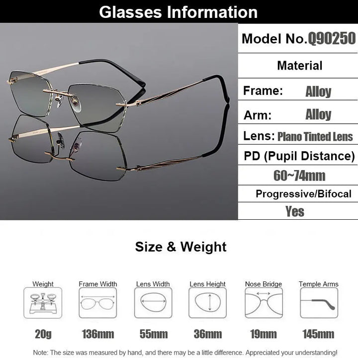 Gmei Women's Rimless Polygon Square Titanium Alloy Eyeglasses 90250