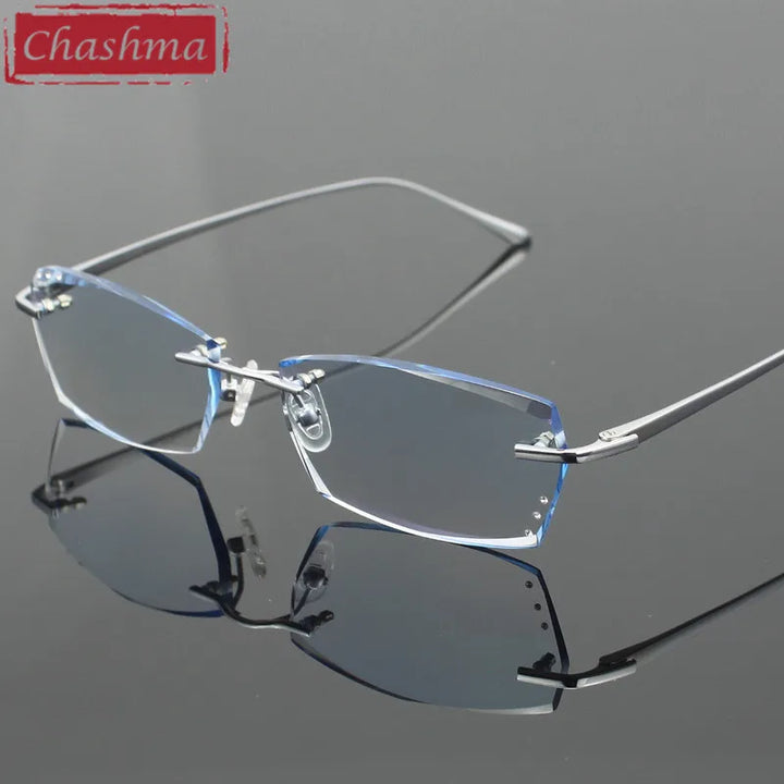 Chashma Ochki Men's Rimless Square Titanium Diamond Cut Eyeglasses 82077