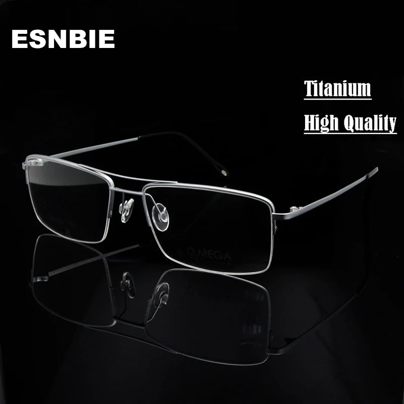 Esnbie Unisex Semi Rim Square Double Bridge Titanium Eyeglasses E0130 Semi Rim Esnbie