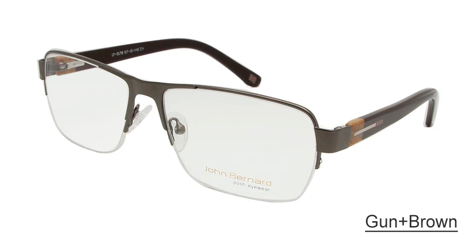 Esnbie Unisex Semi Rim Rectangle Alloy Eyeglasses 9170 Semi Rim Esnbie men glasses gun br