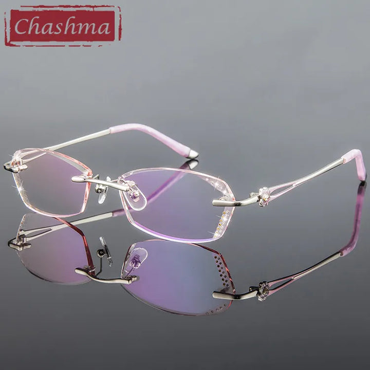 Chashma Women's Rimless Oval Titanium Diamond Cut Lens Eyeglasses 2856