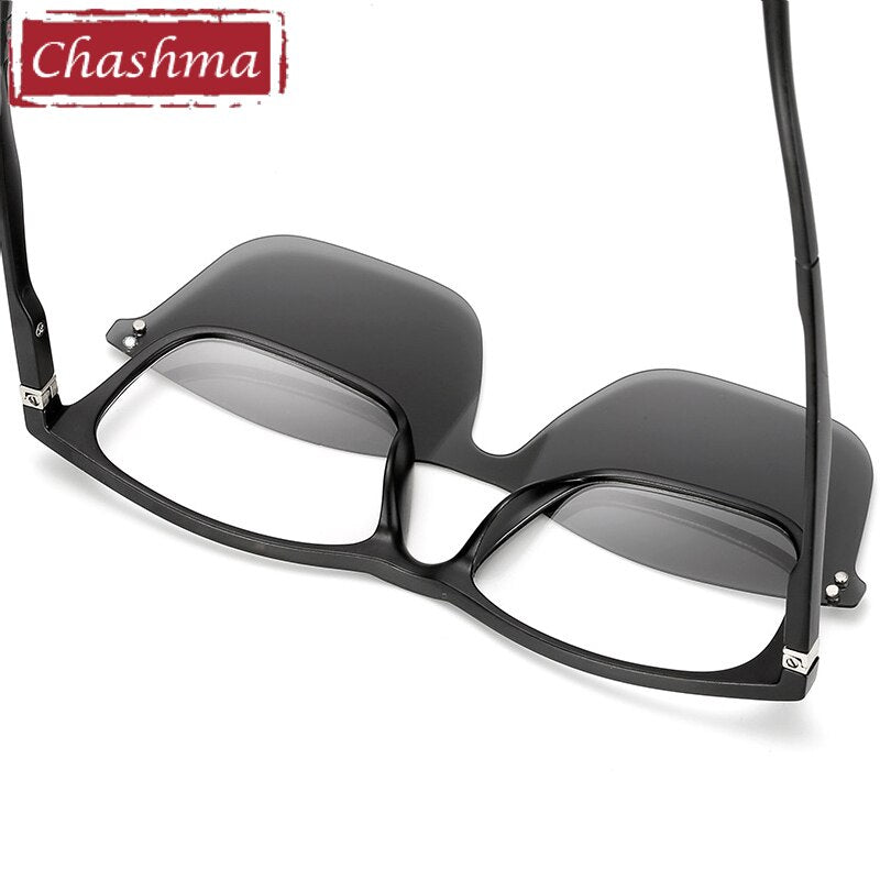 Chashma Unisex Full Rim Square Tr 90 Titanium Eyeglasses With Polarized Clip On Sunglasses 2286 With Clip Ons Chashma