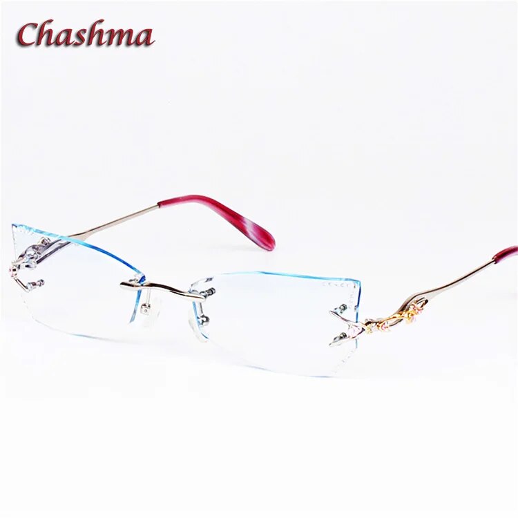 Chashma Women's Rimless Eyeglasses Tint Lenses Titanium Diamond Cut Cat Eye 8036Ce Rimless Chashma Silver Shape B