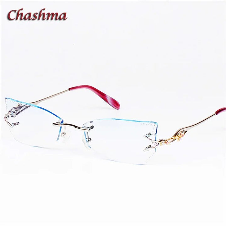 Chashma Women's Rimless Eyeglasses Tint Lenses Titanium Diamond Cut Cat Eye 8036Ce Rimless Chashma Silver Shape B