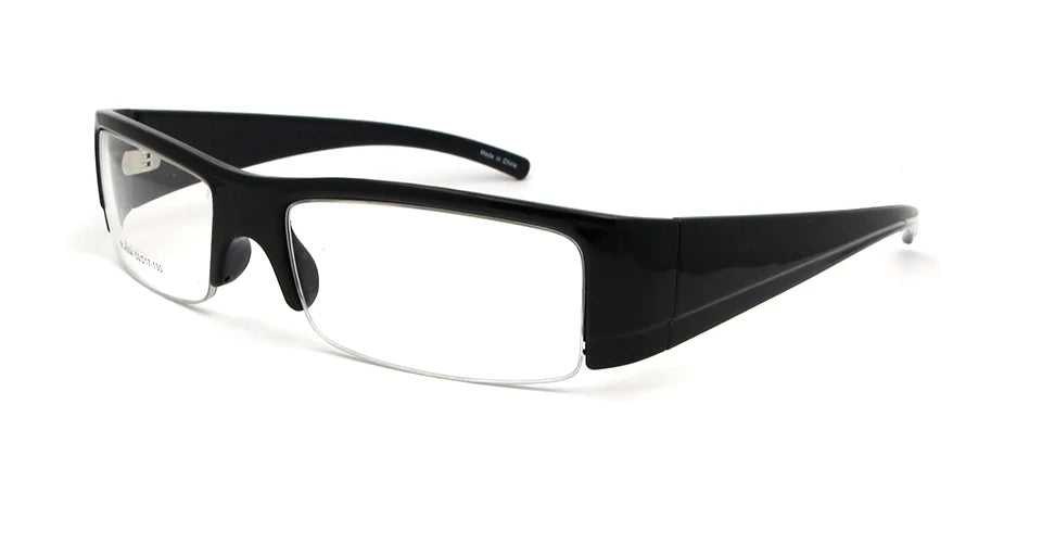 Esnbie Men's Semi Rim Thick Tr 90 Titanium Eyeglasses 4004 Semi Rim Esnbie Shiny black