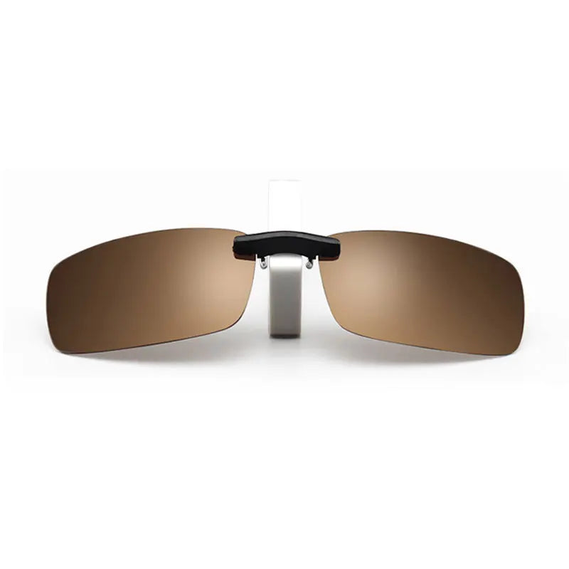 Hotochki Unisex Rimless Rectangle Plastic Alloy Polarized Clip On Sunglasses Clip On Sunglasses Hotochki Brown  