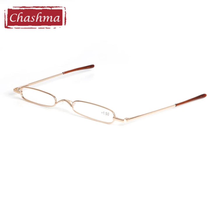 Chashma Ottica Unisex Full Rim Slim Small Rectangle Alloy Reading Glasses 0390 Reading Glasses Chashma Ottica Gold +100