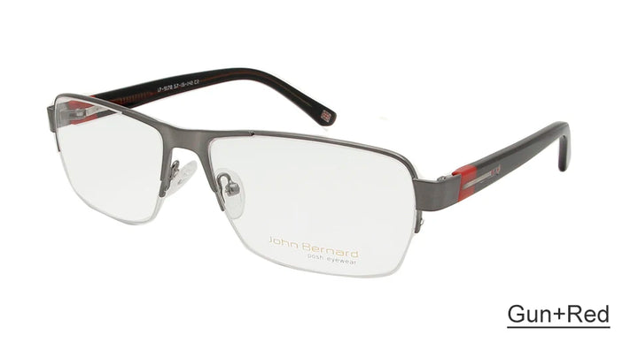 Esnbie Unisex Semi Rim Rectangle Alloy Eyeglasses 9170 Semi Rim Esnbie men glasses gun red