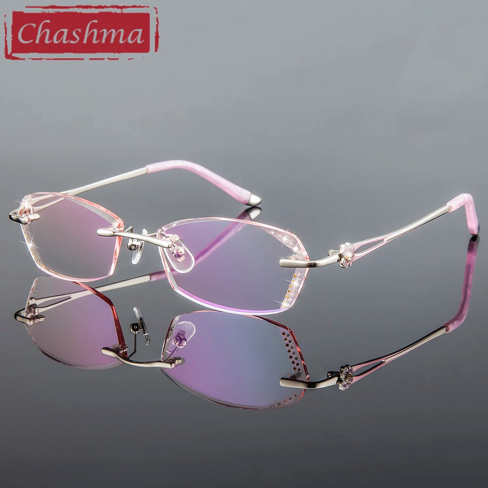 Chashma Women's Rimless Oval Titanium Diamond Cut Lens Eyeglasses 2856