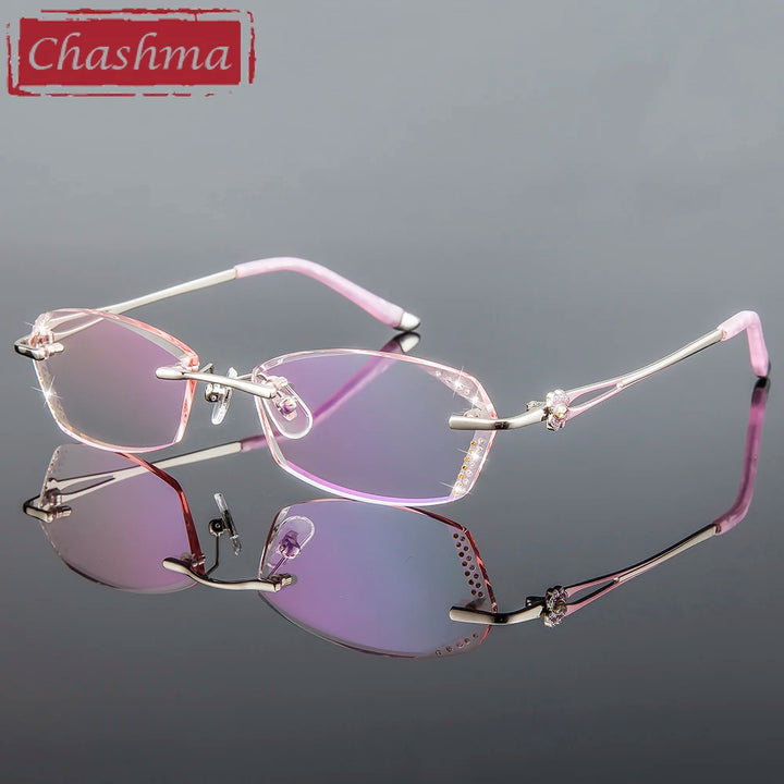 Chashma Women's Rimless Oval Titanium Diamond Cut Lens Eyeglasses 2856