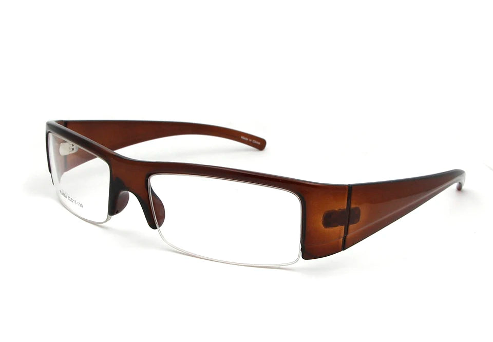 Esnbie Men's Semi Rim Thick Tr 90 Titanium Eyeglasses 4004 Semi Rim Esnbie Shiny Brown