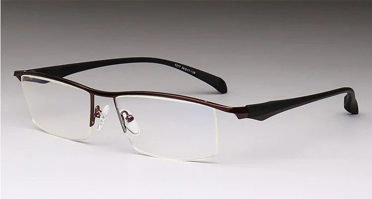 Men's Anti Blue Light Half Rim Eyeglasses Titanium Acetate Frames Semi Rim Brightzone Brown  