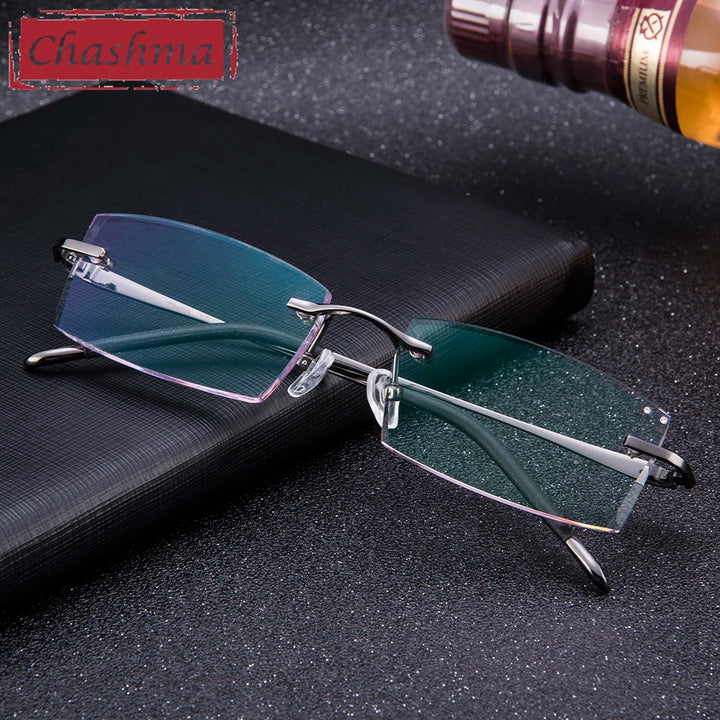 Chashma Ottica Unisex Rimless Square Titanium Diamond Cut Eyeglasses 81937