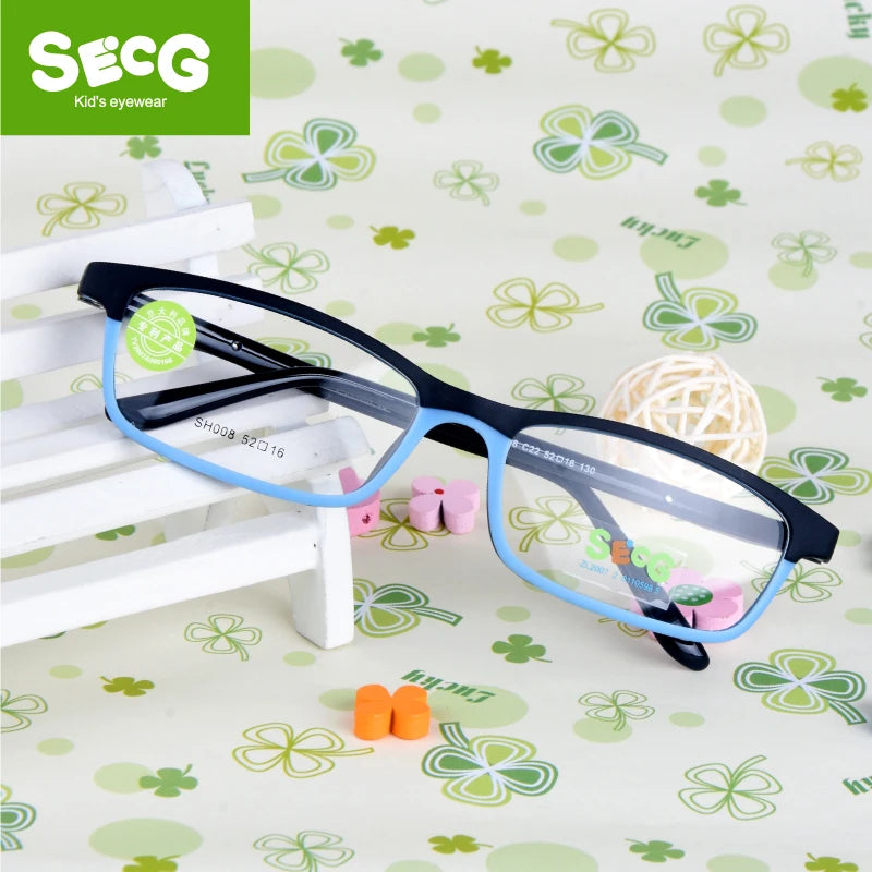 Secg Unisex Children's Full Rim Square Silicone Tr 90 Eyeglasses Full Rim Secg
