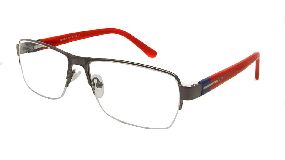 Esnbie Unisex Semi Rim Rectangle Alloy Eyeglasses 9170 Semi Rim Esnbie men glasses red