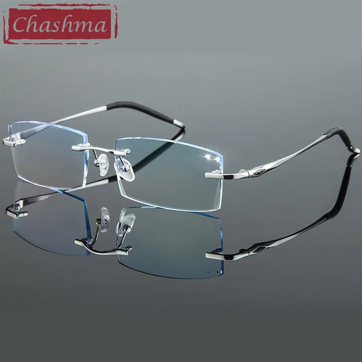 Chashma Ottica Unisex Rimless Square Titanium Diamond Cut Eyeglasses 81937