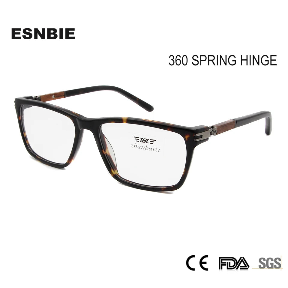 Esnbie Unisex Full Rim Square Acetate Wood Glass Eyeglasses 6350 Full Rim Esnbie