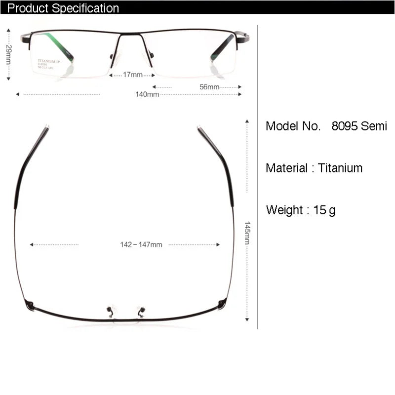 Reven Jate Men's Semi Rim Square Titanium Eyeglasses 68095