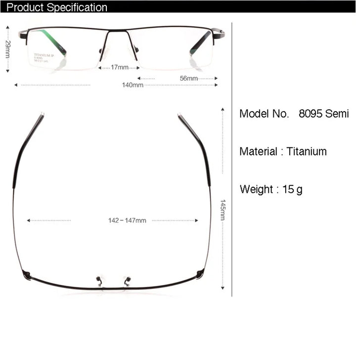 Reven Jate Men's Semi Rim Square Titanium Eyeglasses 68095