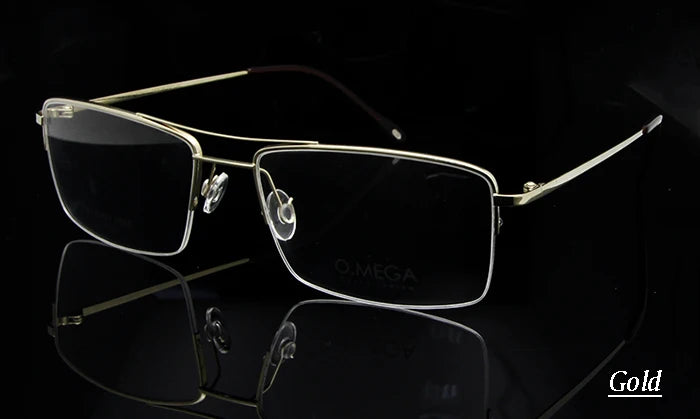 Esnbie Unisex Semi Rim Square Double Bridge Titanium Eyeglasses E0130 Semi Rim Esnbie Titanium frame gold