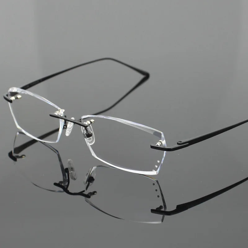 Chashma Ochki Men's Rimless Square Titanium Diamond Cut Eyeglasses 82077