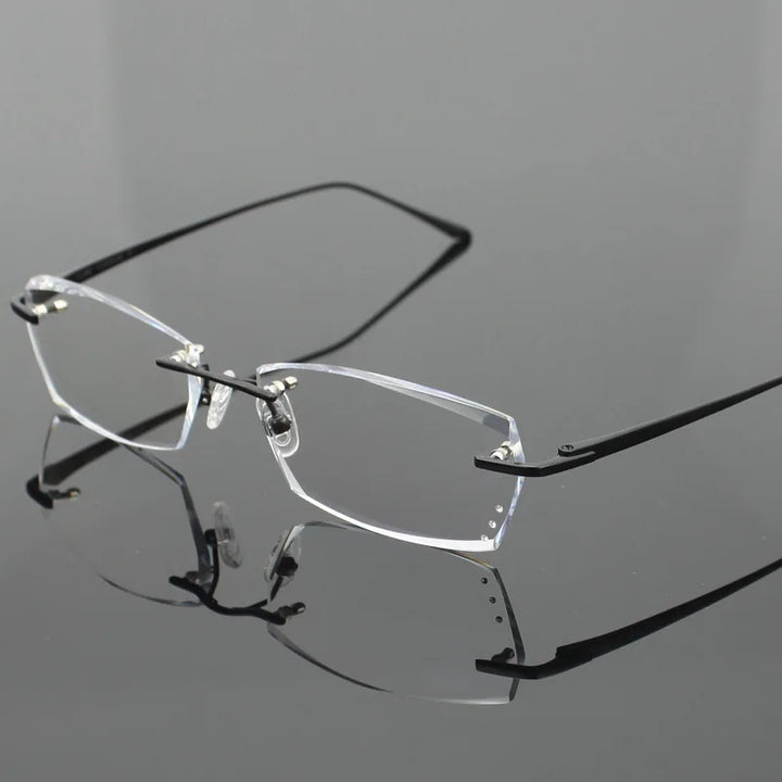 Chashma Ochki Men's Rimless Square Titanium Diamond Cut Eyeglasses 82077