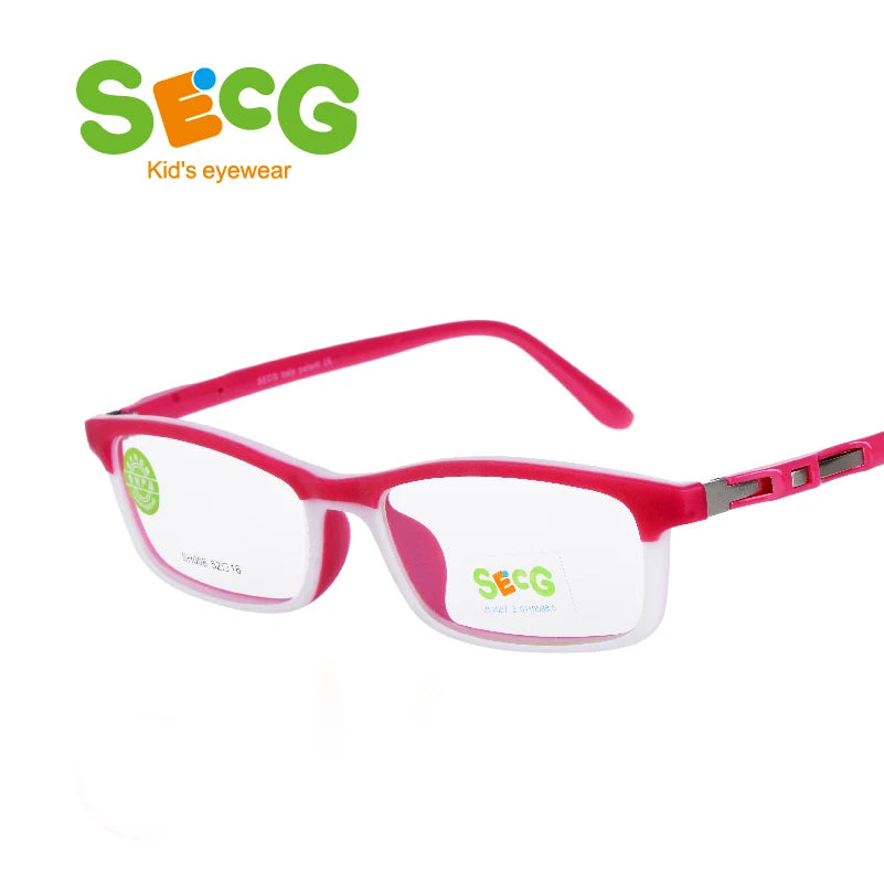 Secg Unisex Children's Full Rim Square Silicone Tr 90 Eyeglasses Full Rim Secg