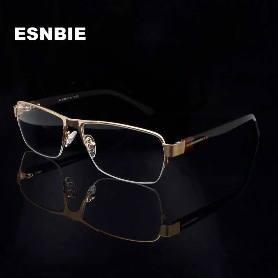 Esnbie Unisex Semi Rim Rectangle Alloy Eyeglasses 9170 Semi Rim Esnbie