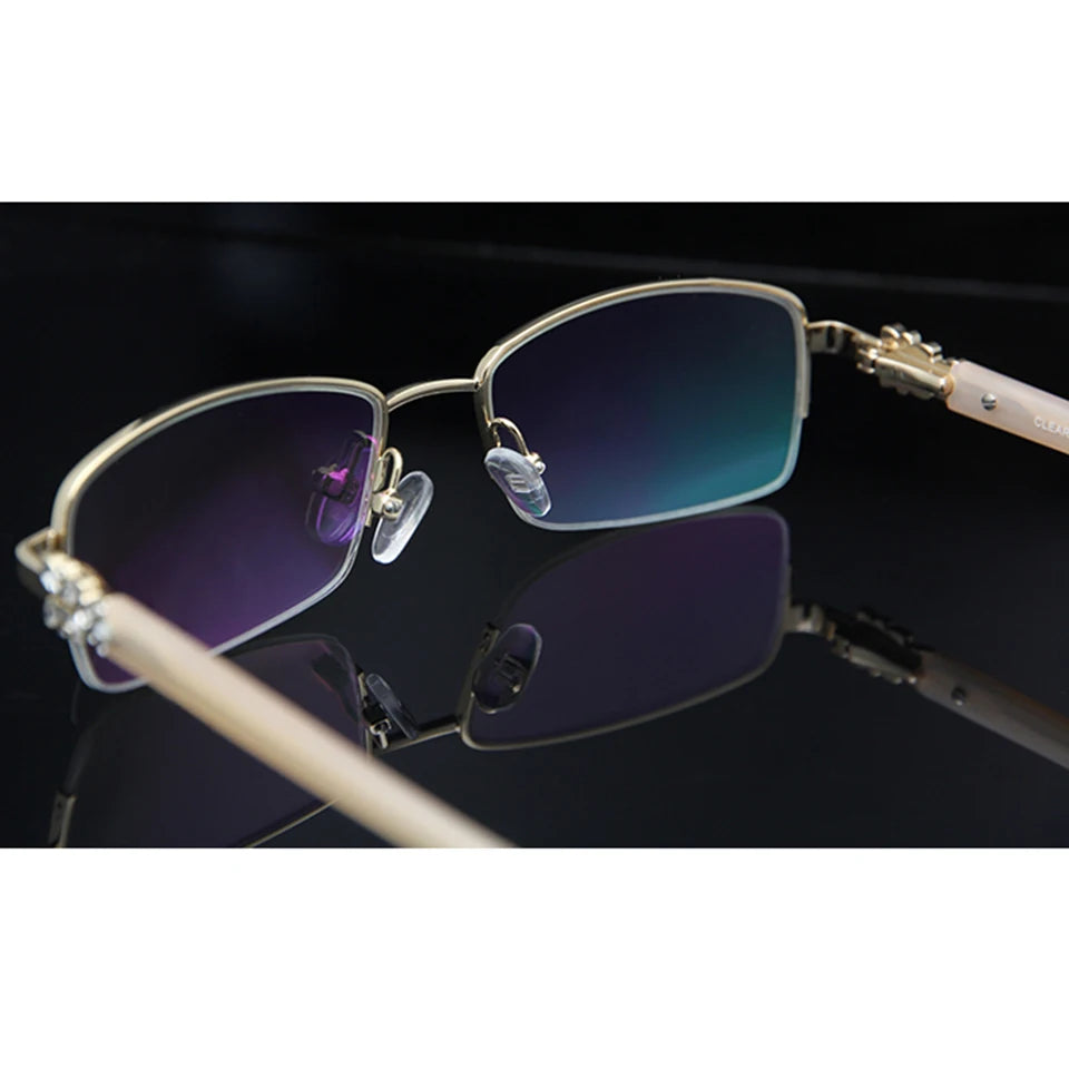 Esnbie Women's Semi Rim Square Stainless Steel Acetate Eyeglasses 3517 Semi Rim Esnbie