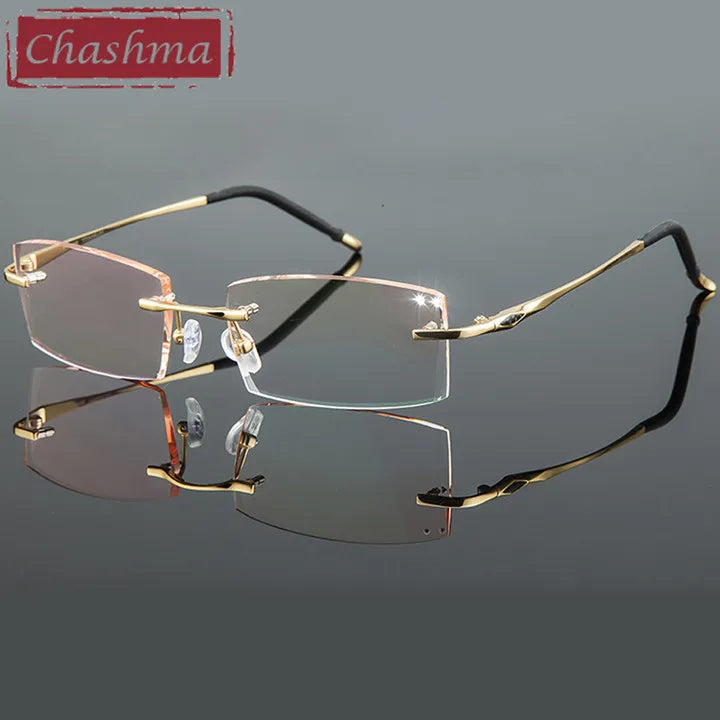 Chashma Ottica Unisex Rimless Square Titanium Diamond Cut Eyeglasses 81937