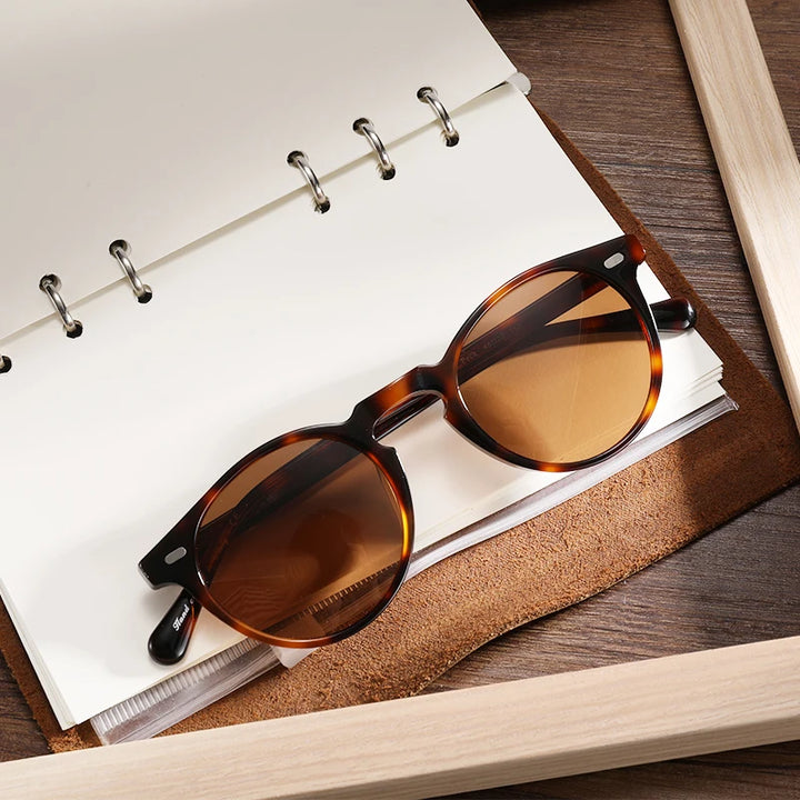 Hewei Unisex Full Rim Round Acetate Polarized Sunglasses 5186 Sunglasses Hewei