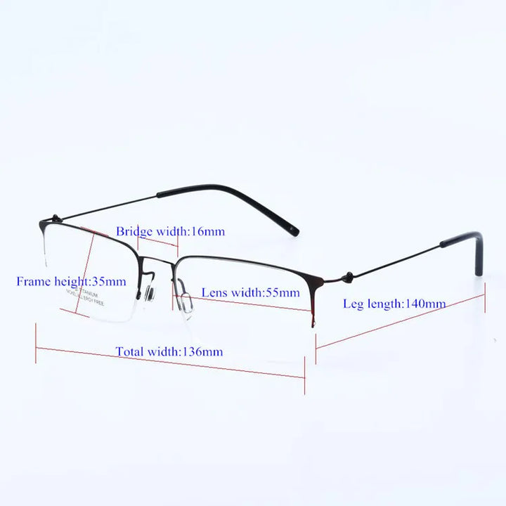 Aimee Men's Semi Rim Square Titanium Eyeglasses 1655 Semi Rim Aimee
