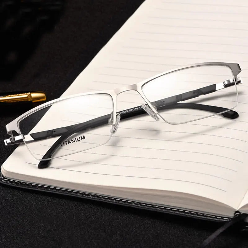 Hotochki Men's Semi Rim Square Aluminum Magnesium Eyeglasses 14818