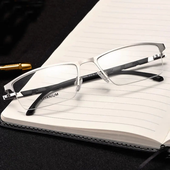 Hotochki Men's Semi Rim Square Aluminum Magnesium Eyeglasses 14818
